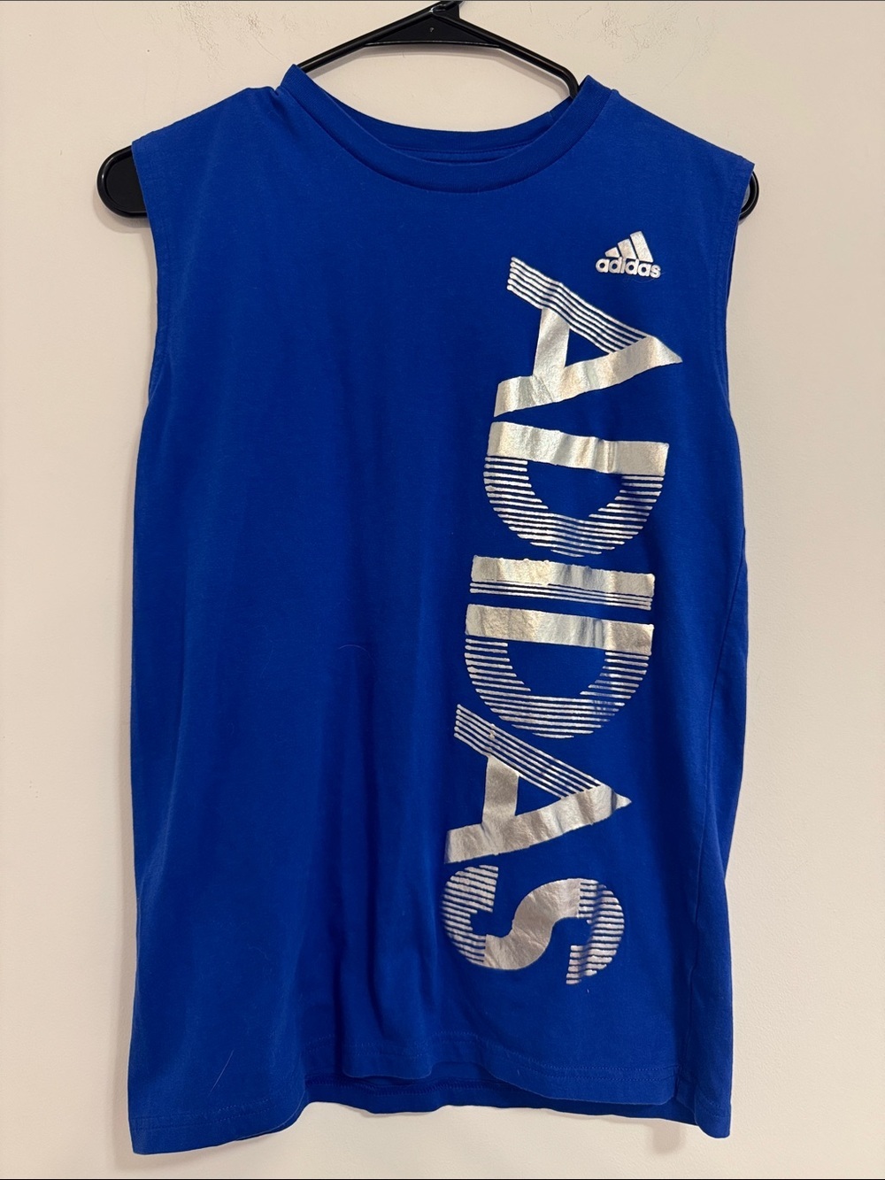 adidas Blue Tank with Silver Vertical Logo